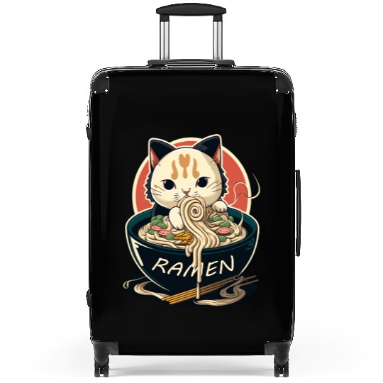 Cute Cat Eating Ramen Suitcases