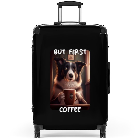 Border Collie - But First Coffee (en) 3 Suitcases