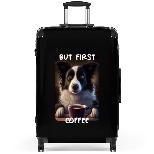 Border Collie - But First Coffee (en) 2 Suitcases