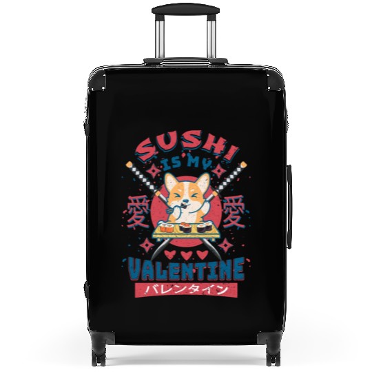 Sushi Is My Valentine-Cute Corgi Puppies Eating Suitcases