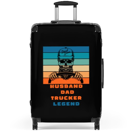 husband dad trucker legend Suitcases