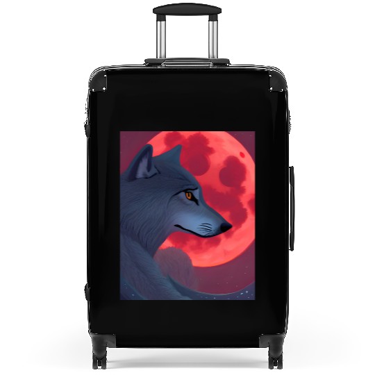 A Grey Wolf Staring at a Blood Moon Suitcases