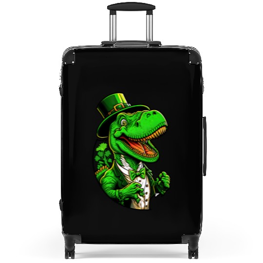 St Patricks Day T-rex Dinosaur With Top Hat Suitcases