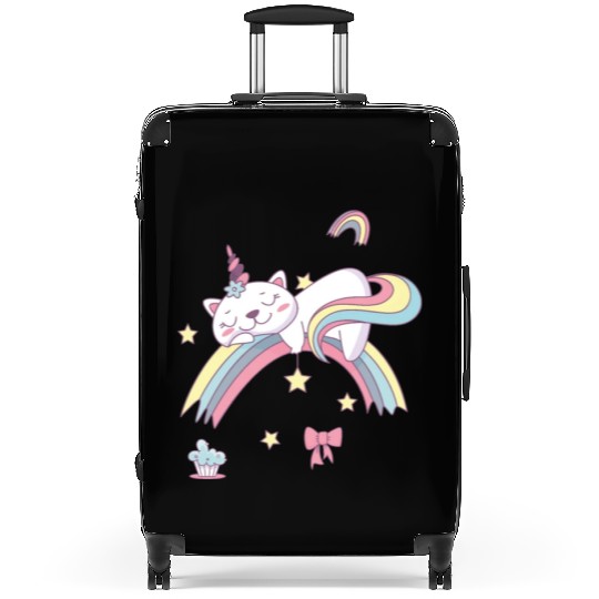 Unicorn Kawaii Cat Cartoon Over Rainbow Suitcases