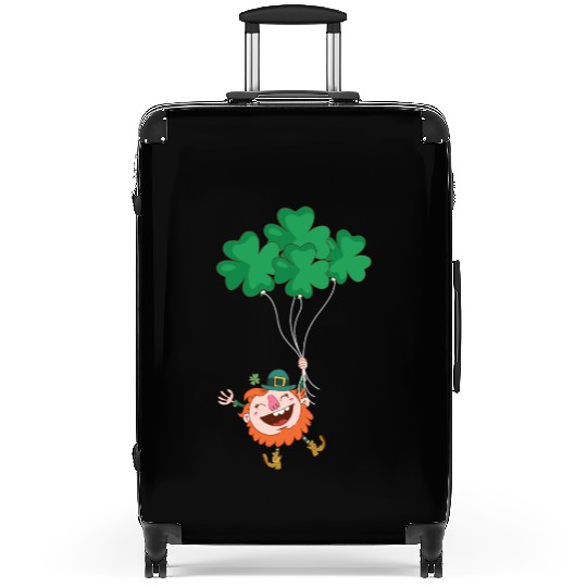 Lerechaun Hanging On Clover Balloons - St Patricks Suitcases