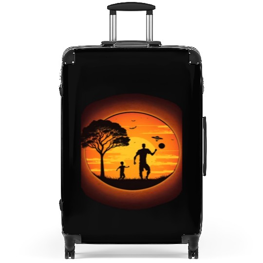 Ultimate Frisbee Fans Father and Son Playing Suitcases