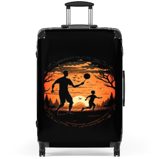 Ultimate Frisbee Fans Father and Son Playing Suitcases