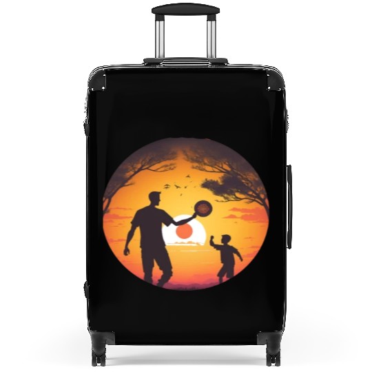 Ultimate Frisbee Fans Father and Son Playing Suitcases