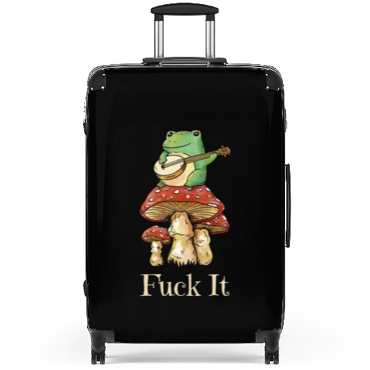 Cottagecore Frog Playing Guitar says Fuck It Suitcases