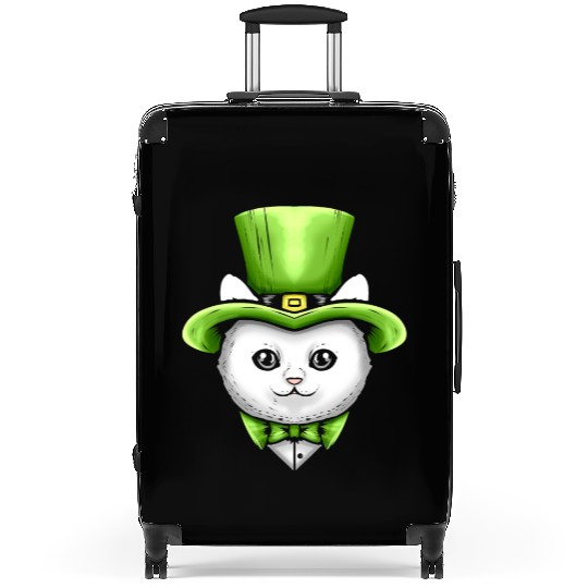 Cute Kawaii Cat With Leprechauns Hat On St Suitcases