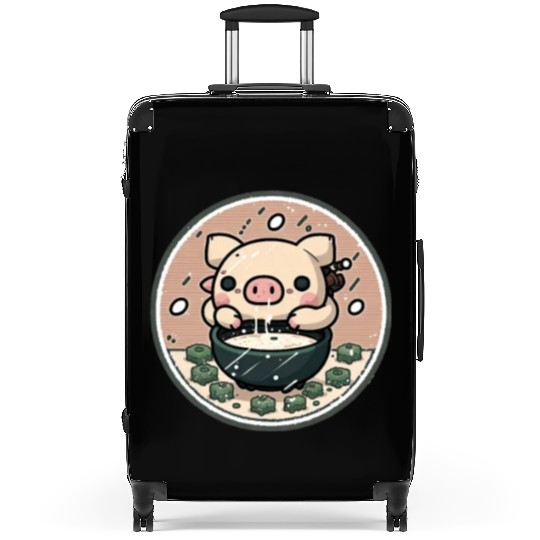 Cute Pig Devours Ramen Suitcases