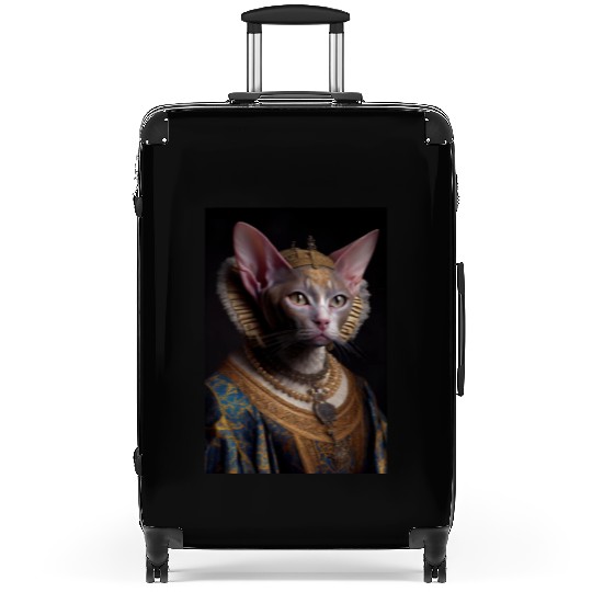 Black King Devon Rex Cat Breed Portrait Royal Rena Suitcases