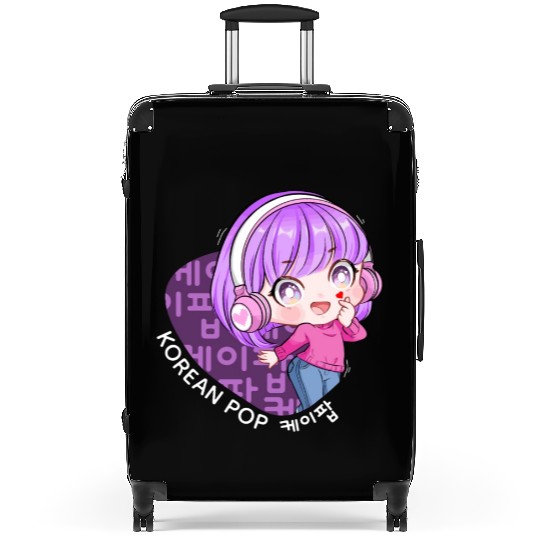 Korean Pop Chibi Finger Heart Anime Girl Kpop Kdra Suitcases