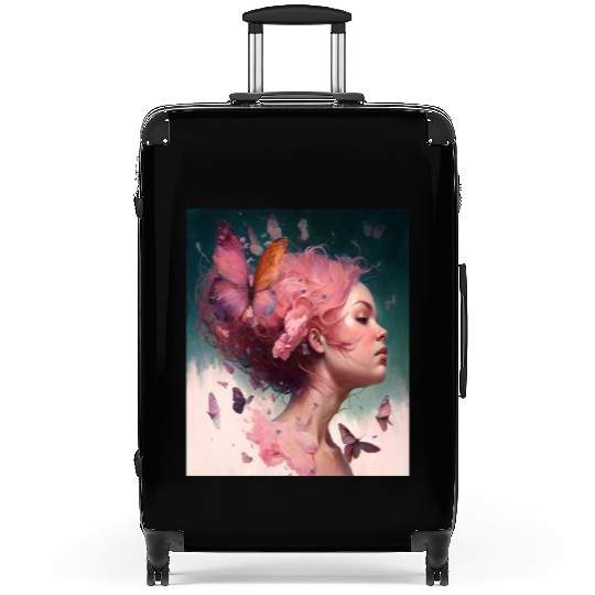 Breast Cancer Survivor Pink Flower Hair Girl Suitcases