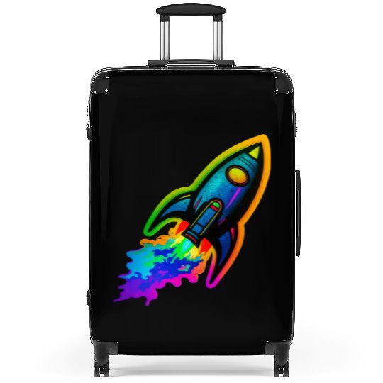 Psychedelic Retro Neon Rocket Suitcases