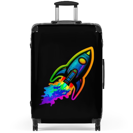 Psychedelic Retro Neon Rocket Suitcases