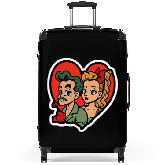 Lovely Couple In Valentine’s Day Suitcases