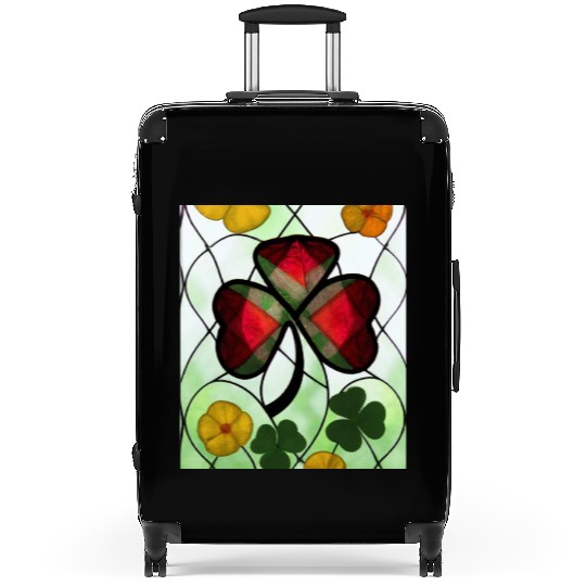 Red plaid Shamrock with Yellow Poppies (AI Art) Suitcases