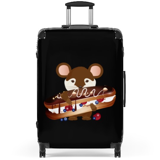 cute mouse with delicious chocolate eclair Suitcases