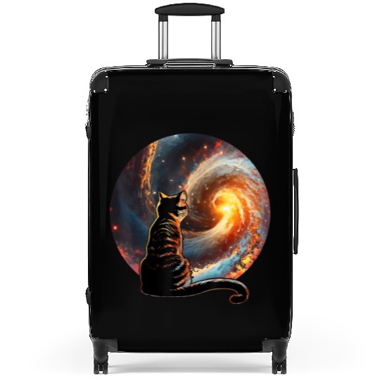 Cat Staring at a Galaxy Cat Dad Cat Lover Suitcases