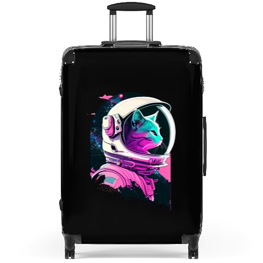 Aesthetic Vaporwave Space Cat 80s 90s Astronaut Suitcases