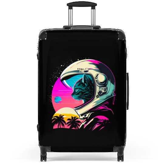 Aesthetic Vaporwave Space Cat 80s 90s Astronaut Suitcases