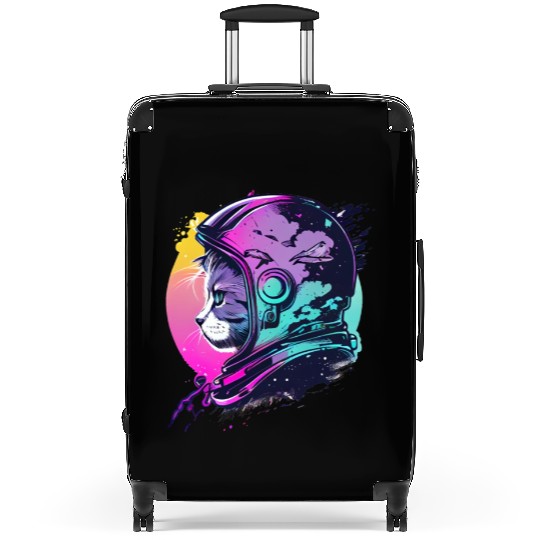 Aesthetic Vaporwave Space Cat 80s 90s Astronaut Suitcases