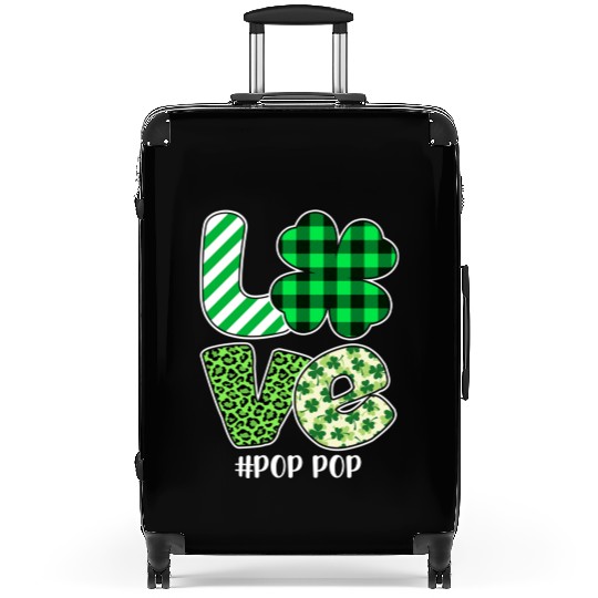 Love Pop Pop Green Plaid Leopard Shamrock Suitcases