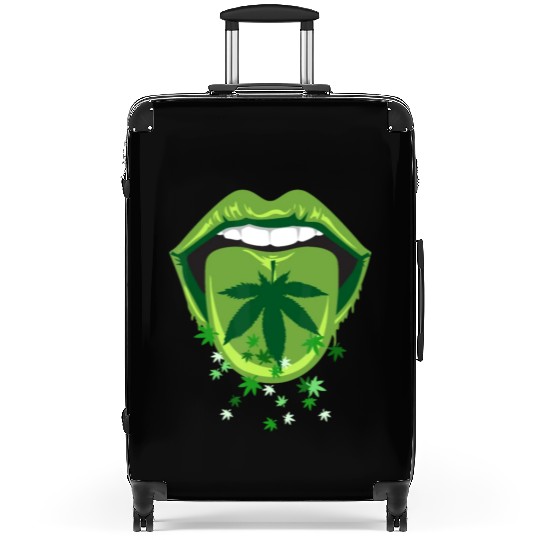Marijuana Smoker Pot Leaf Tongue Green Lips Love W Suitcases