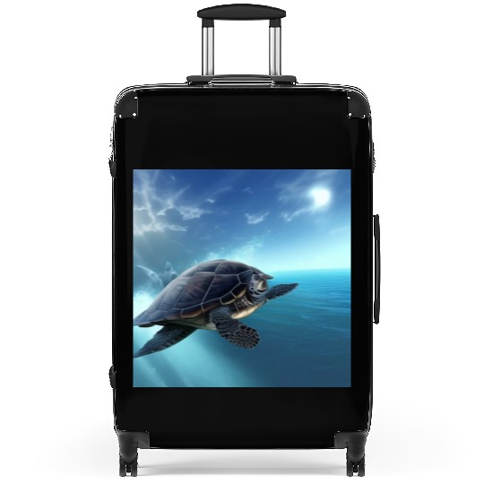 Turtle swimming in the blue ocean print Suitcases