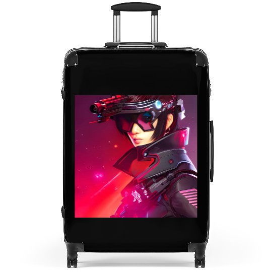 Cyberpunk Girl red Neon light Suitcases