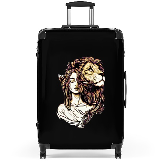 Queen Lion Woman Elf Fantasy Art Loven Lovers Desi Suitcases