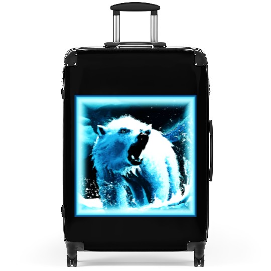 "Angry Polar Bear" Cute Painting. Buy Now Suitcases