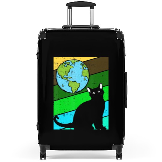 Black Cat Earth Day Retro Kitten Lover Environment Suitcases
