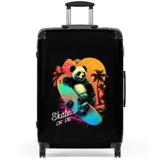 Cool Retro Panda Skateboard Neon Gift Suitcases