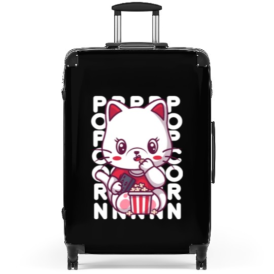Cat Eating Popcorn Suitcases