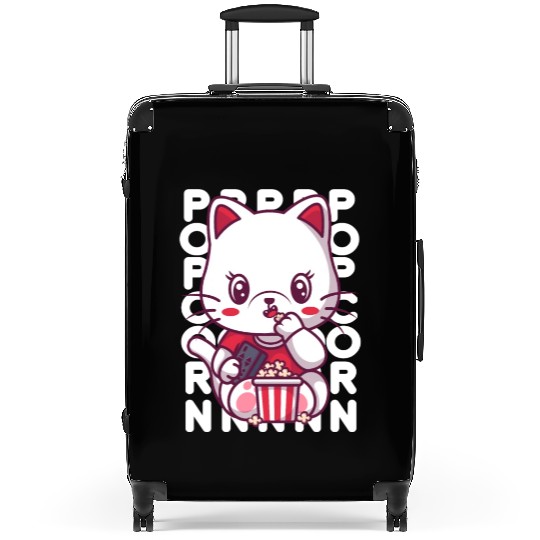 Cat Eating Popcorn Suitcases