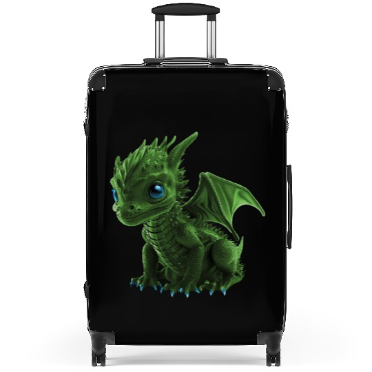 green baby dragon Suitcases