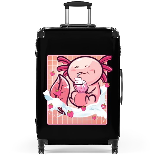 Kawaii Axolotl Strawberry Milk Shake Funny Sushi Suitcases
