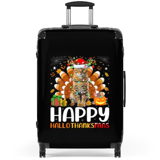 Cat Lover Halloween Christmas Happy Hallothanksmas Suitcases