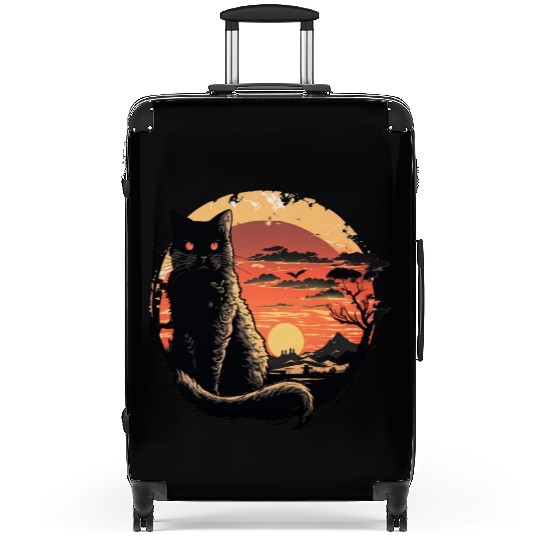 Catzilla Vintage Funny Cute black Cat Art Japanese Suitcases