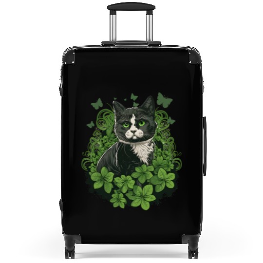 Black and white cat with ivy and butterflies Suitcases
