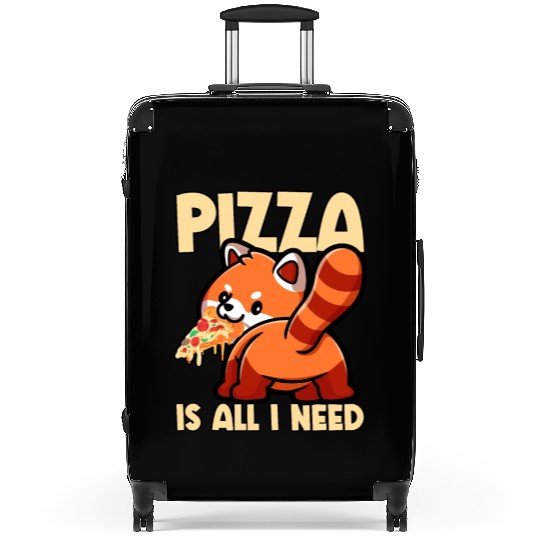 Cute Animal Red Panda Pizza Fan Eating Fast Food Suitcases