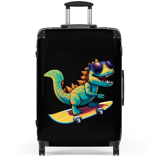 Cute Dinosaur with sunglasses skating skateboard Suitcases