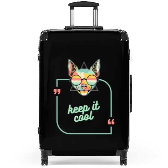 KEEP IT COOL neon chihuahua quote text retro Suitcases