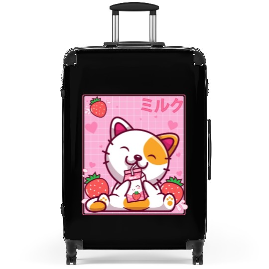 Kawaii Kitten Cute Cat Strawberry Milk Shake Suitcases