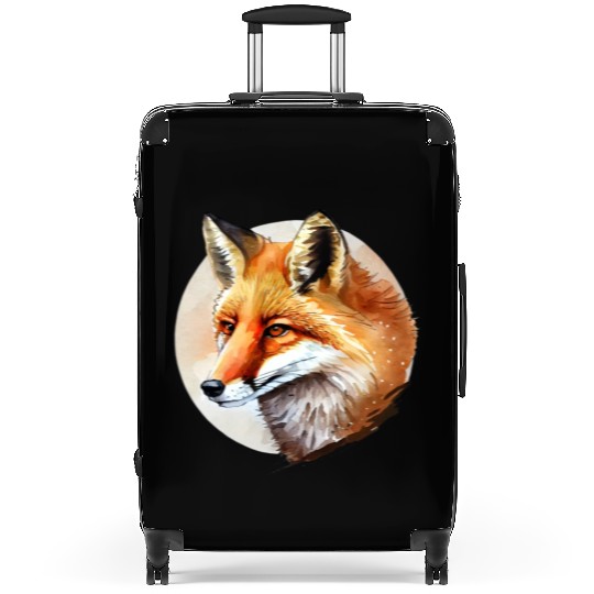 Beautiful Watercolor Red Fox Portrait Suitcases