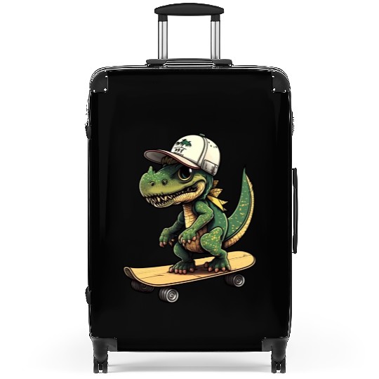 Cute dino on skateboard with basecap cartoon style Suitcases