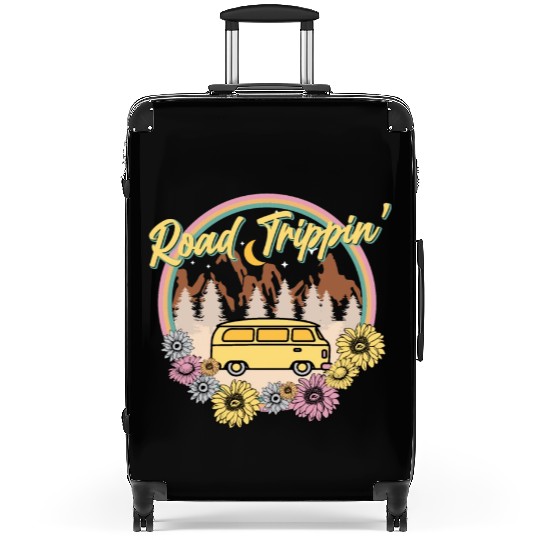 Retro Groovy Road Trip Suitcases with Van Flowers