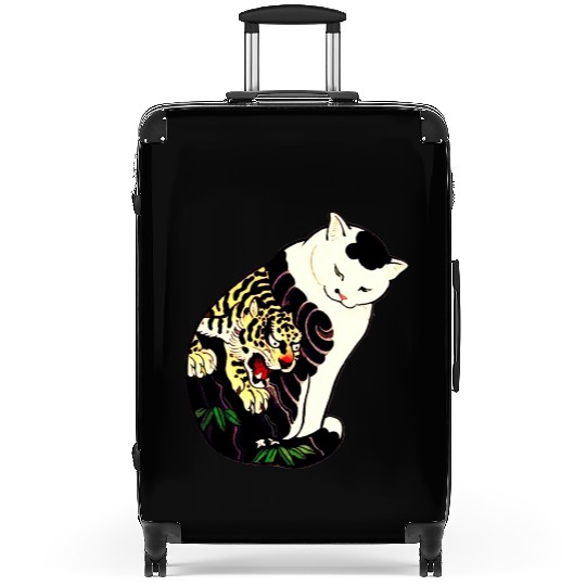 Antique Japanese Woodblock Print Cat With Tiger Suitcases